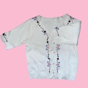 Floral Embroidered Cardigan - White